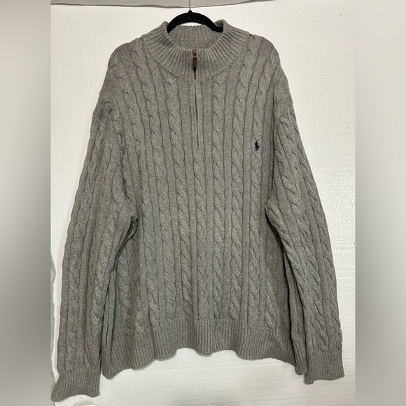 Polo Ralph Lauren Men's 1/4 Zip Cable Knit Cotton Sweater GRAY 4XB - Picture 4 of 13